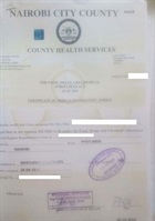 Food handlers health certificate